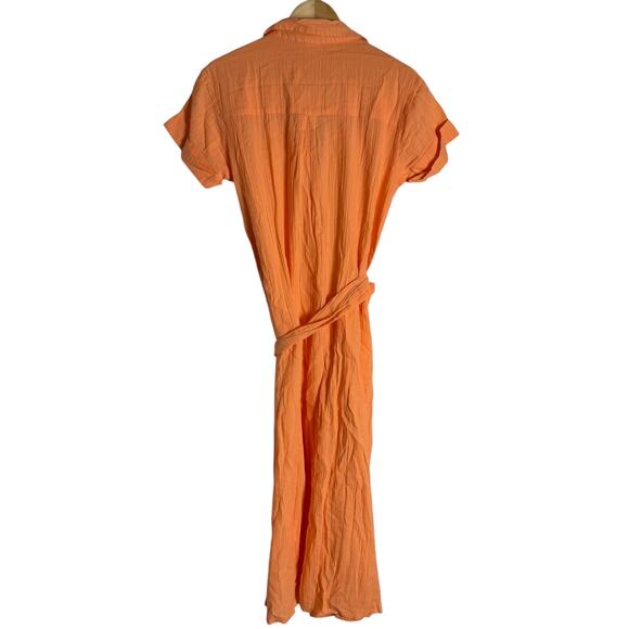 Becca Gauzy Nectar Orange Button Down Midi Beach Coverup Shirt Dress Size Small - Picture 8 of 11